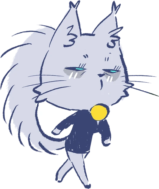Shinjuku Neko, a fluffy grey cat in a black outfit with a yellow bell